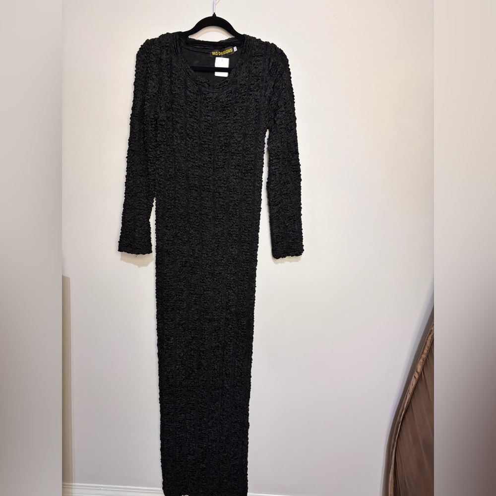 Textured Black Long Sleeve Dress